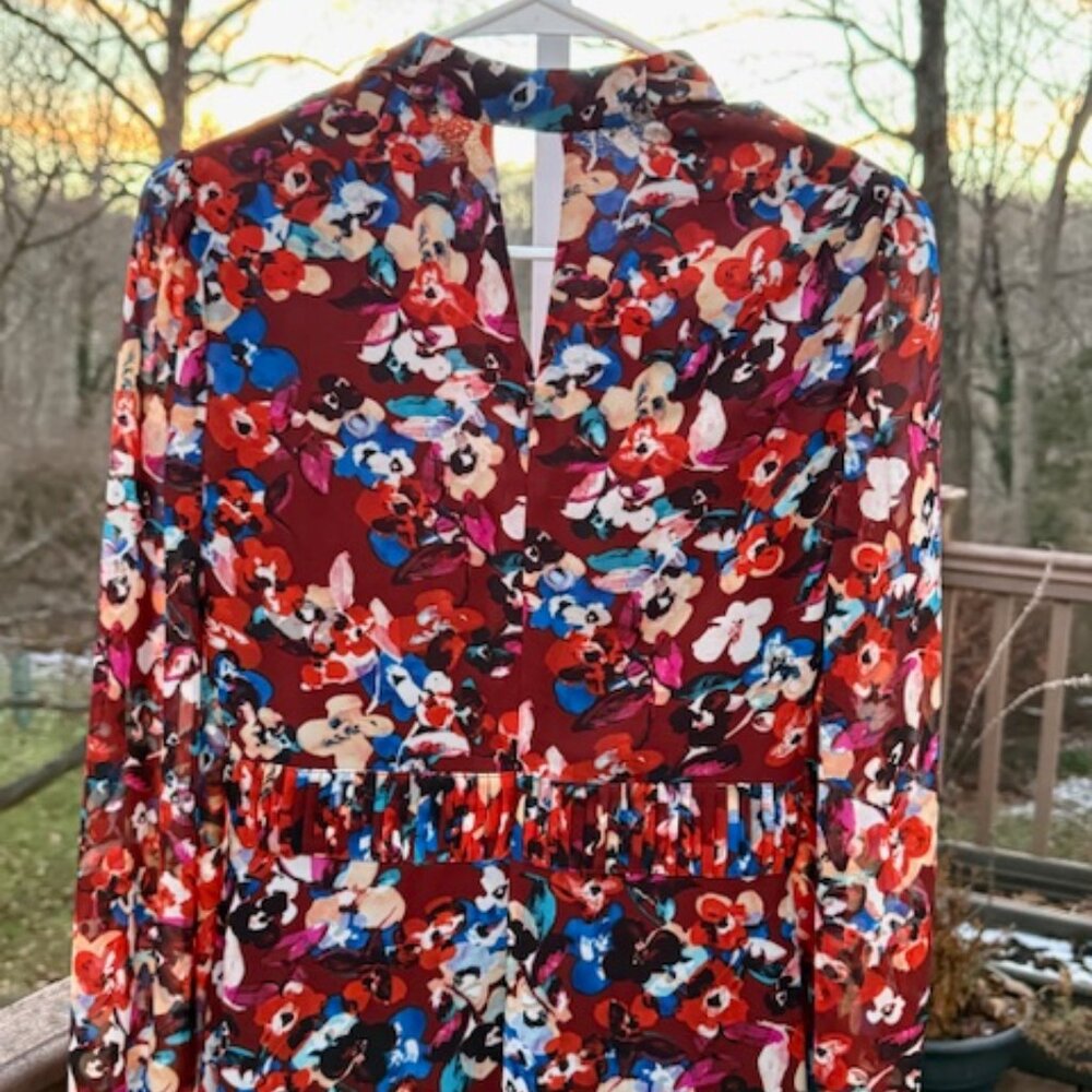 Karen Millen Gorgette Print Midi Dress  Tie Neck with Sheer L/S  Size 4 - Picture 3 of 8